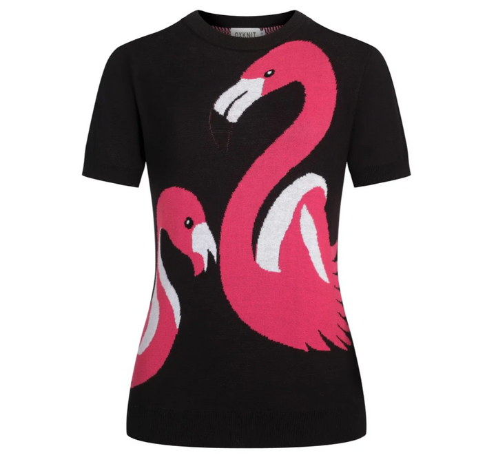 Vintage Animal Jacquard Knit Tee Black/Flamingo