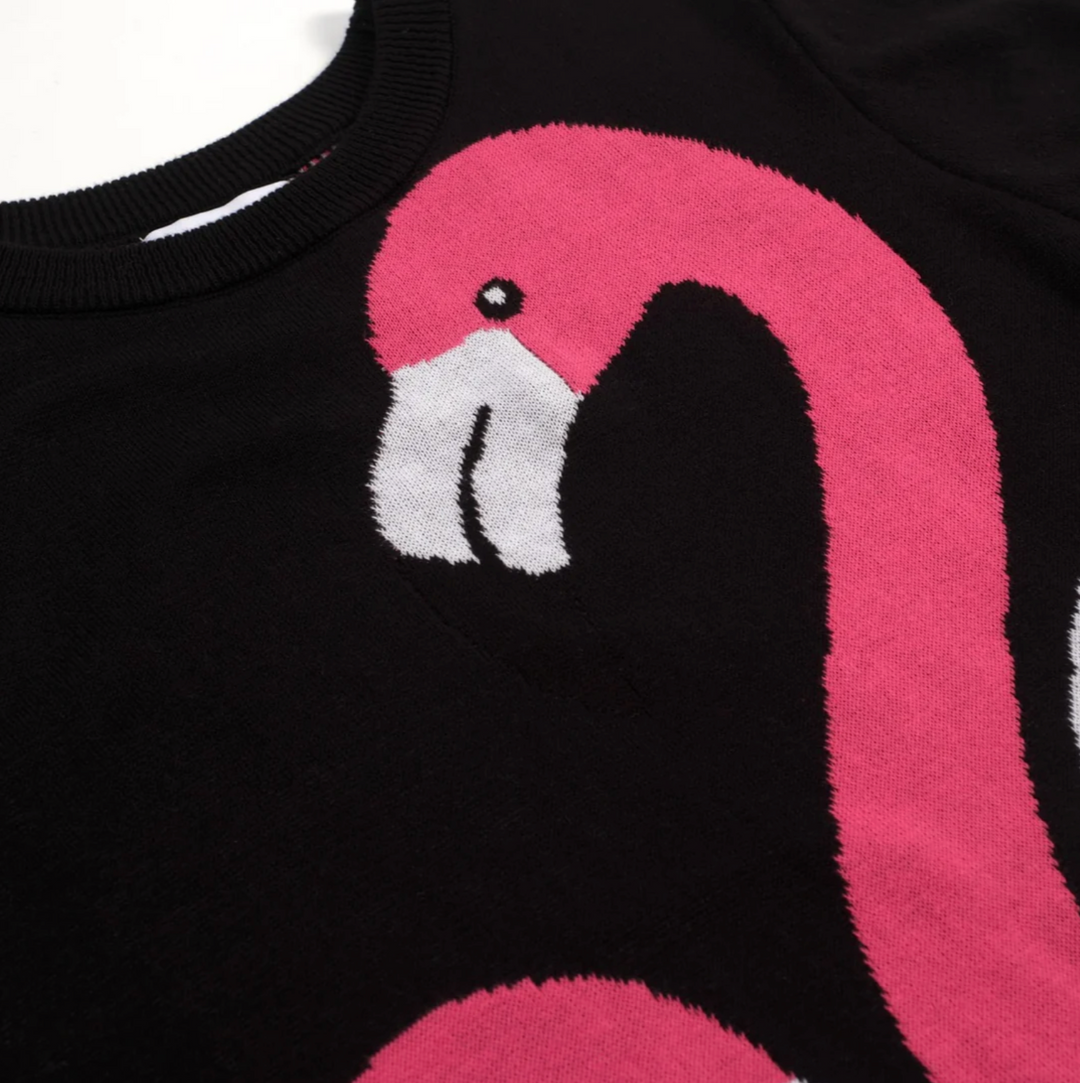 Vintage Animal Jacquard Knit Tee Black/Flamingo