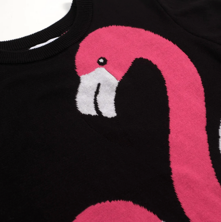 Vintage Animal Jacquard Knit Tee Black/Flamingo