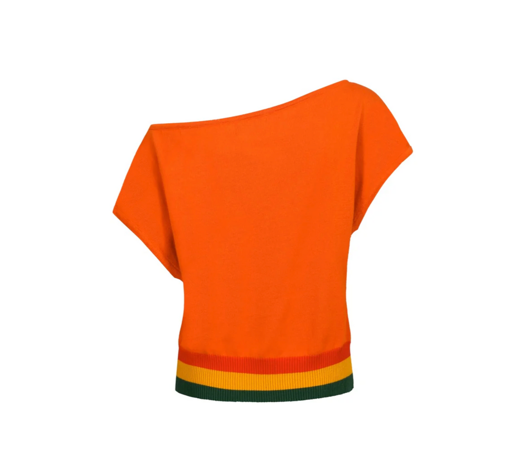 Retro Knitted Shoulder-Sleeved T-shirt Orange Daisy