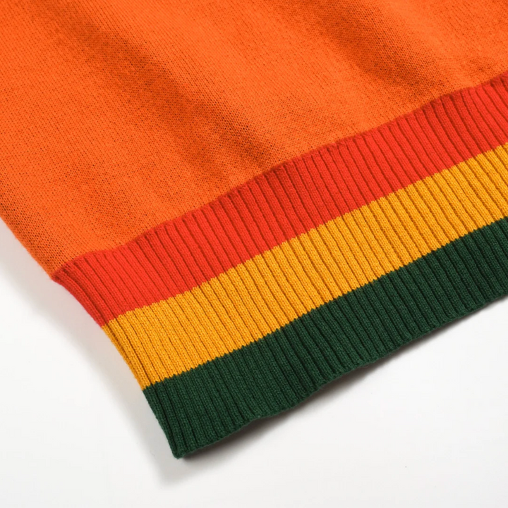 Retro Knitted Shoulder-Sleeved T-shirt Orange Daisy