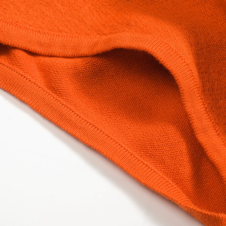 Retro Knitted Shoulder-Sleeved T-shirt Orange Daisy