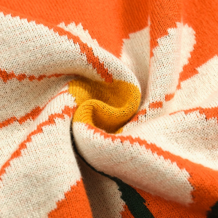 Retro Knitted Shoulder-Sleeved T-shirt Orange Daisy