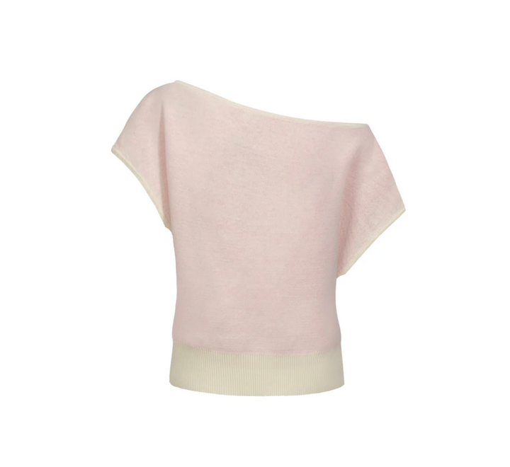 Retro Knitted Shoulder-Sleeved T-shirt Pink Parrot