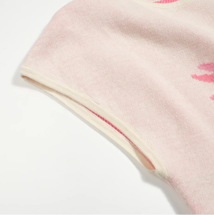 Retro Knitted Shoulder-Sleeved T-shirt Pink Parrot