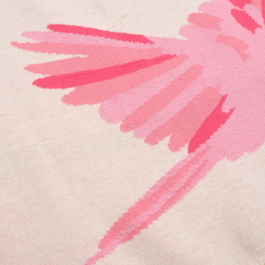 Retro Knitted Shoulder-Sleeved T-shirt Pink Parrot