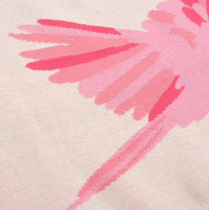Retro Knitted Shoulder-Sleeved T-shirt Pink Parrot