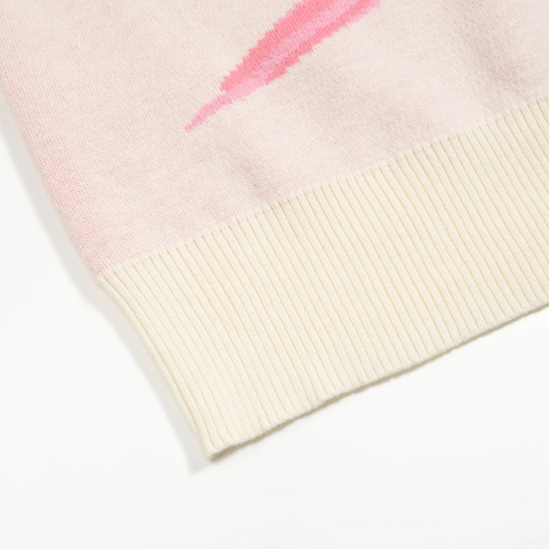 Retro Knitted Shoulder-Sleeved T-shirt Pink Parrot