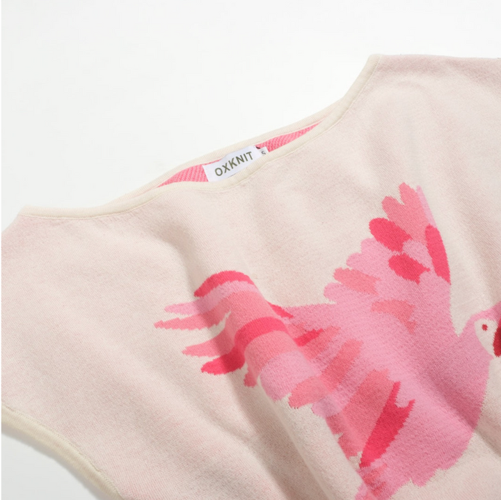 Retro Knitted Shoulder-Sleeved T-shirt Pink Parrot