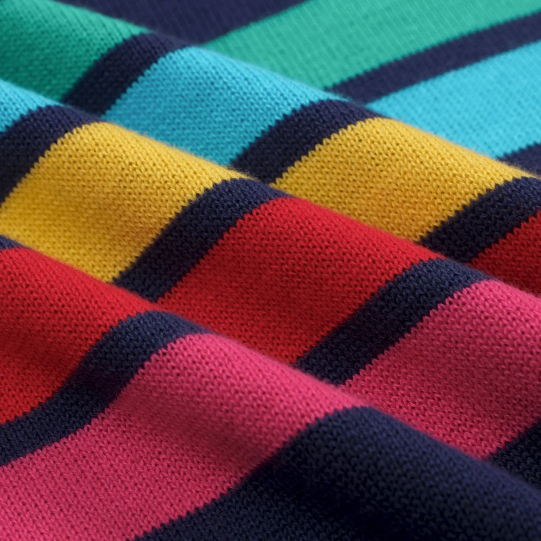 Dark Blue Rainbow Striped Classic Jacquard Knit T-Shirt