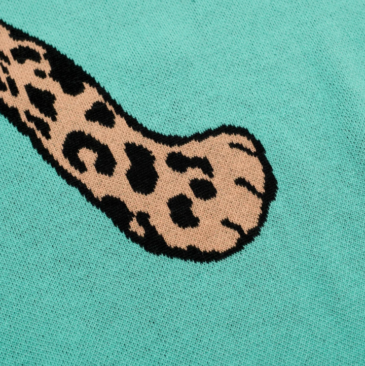 Green V-Neck Leopard Print Knit T-Shirt