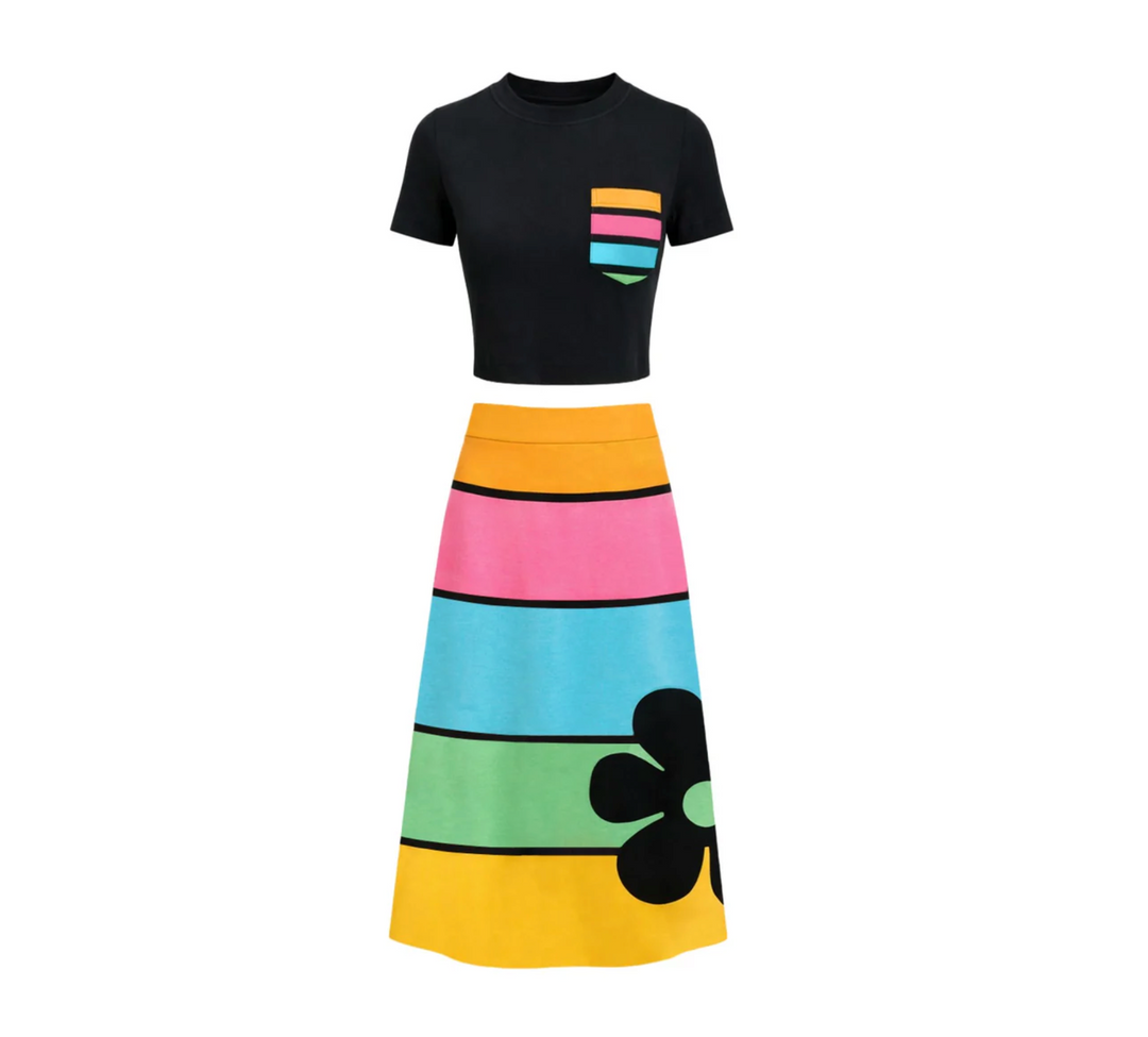 60s Mod Artistic Jacquard Knit Skirt