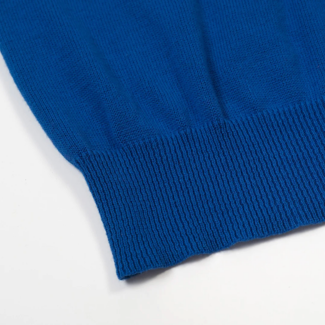 Blue Retro Tropical Art Style Jacquard V-Neck Knit T-Shirt