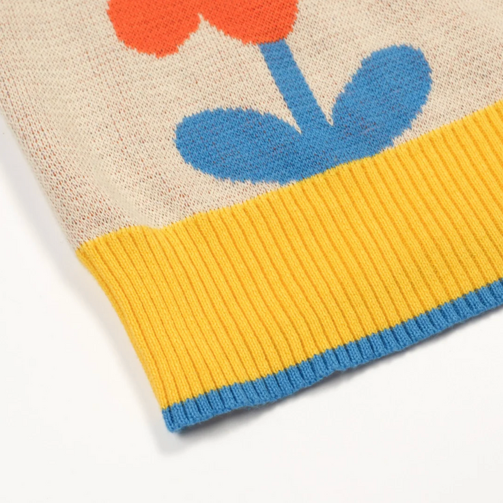 Cream/Yellow Retro Hippie Floral Jacquard Polo
