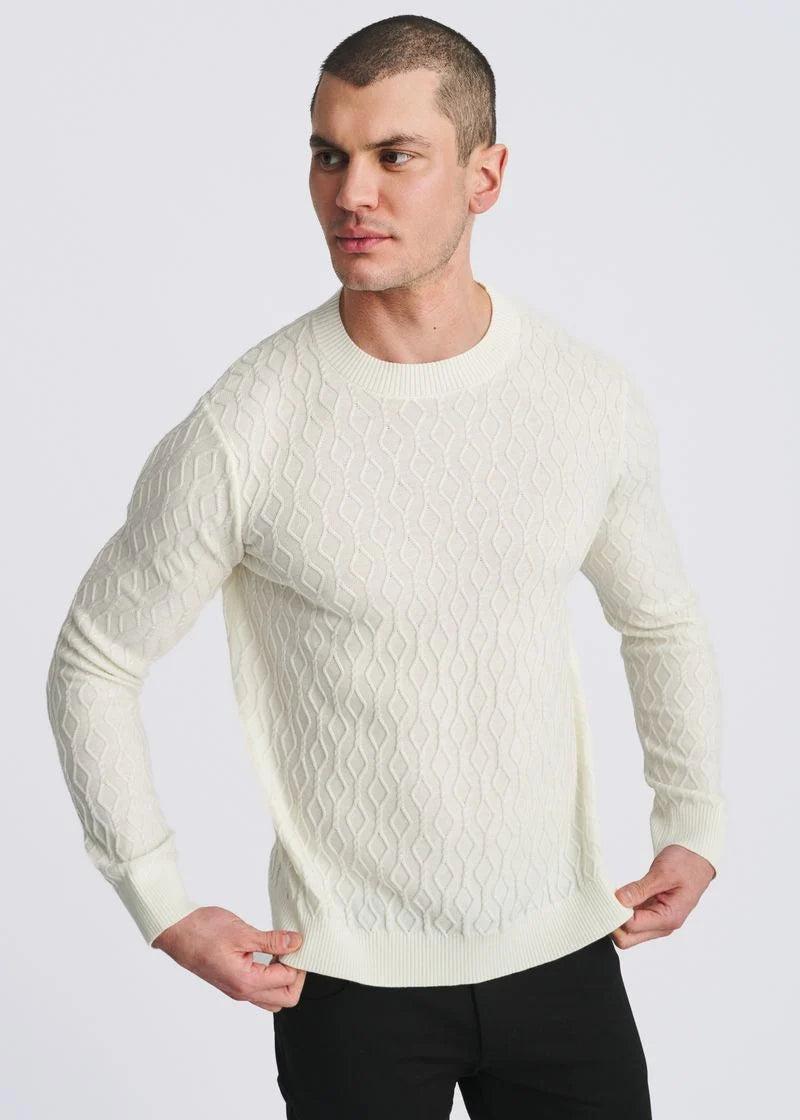 Cable Knit Crew Neck Wool Blend Sweater