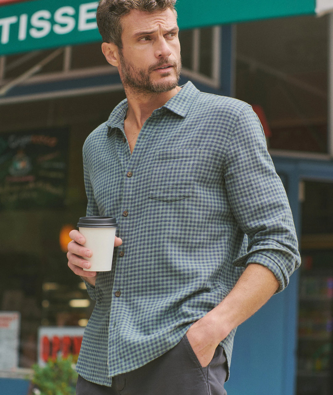 Classic Stretch Selvage Shirt Green / Navy Gingham