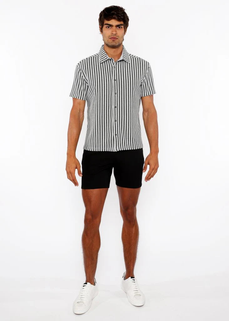 Grey/Fatigue Stripe Stretch Open Knit Short Sleeve Shirt St-24062