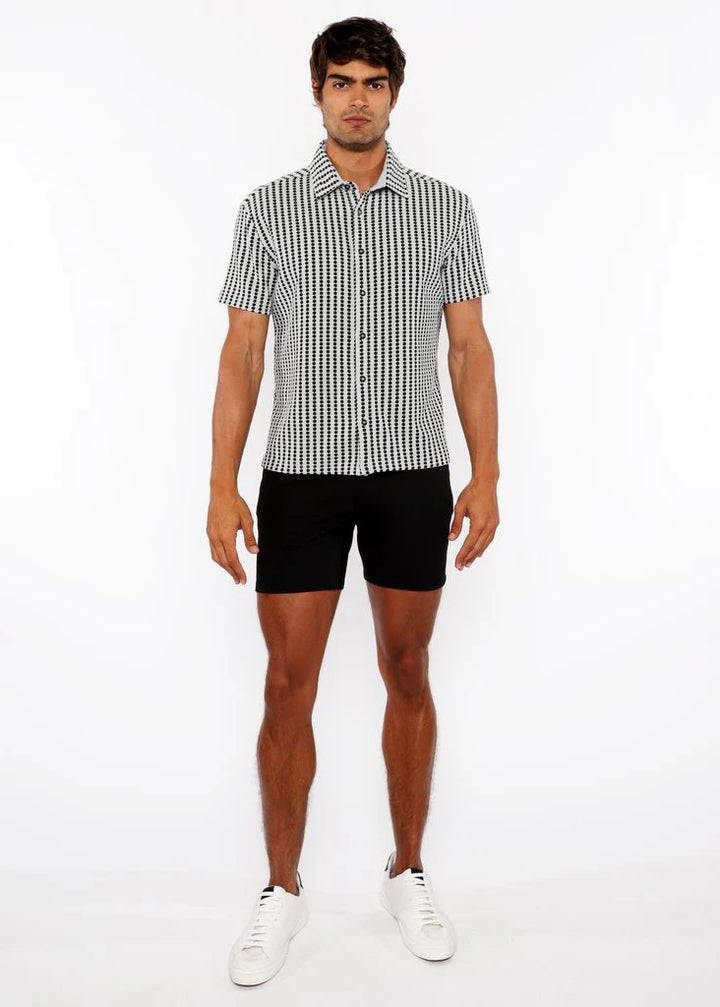 Grey/Fatigue Stripe Stretch Open Knit Short Sleeve Shirt St-24062