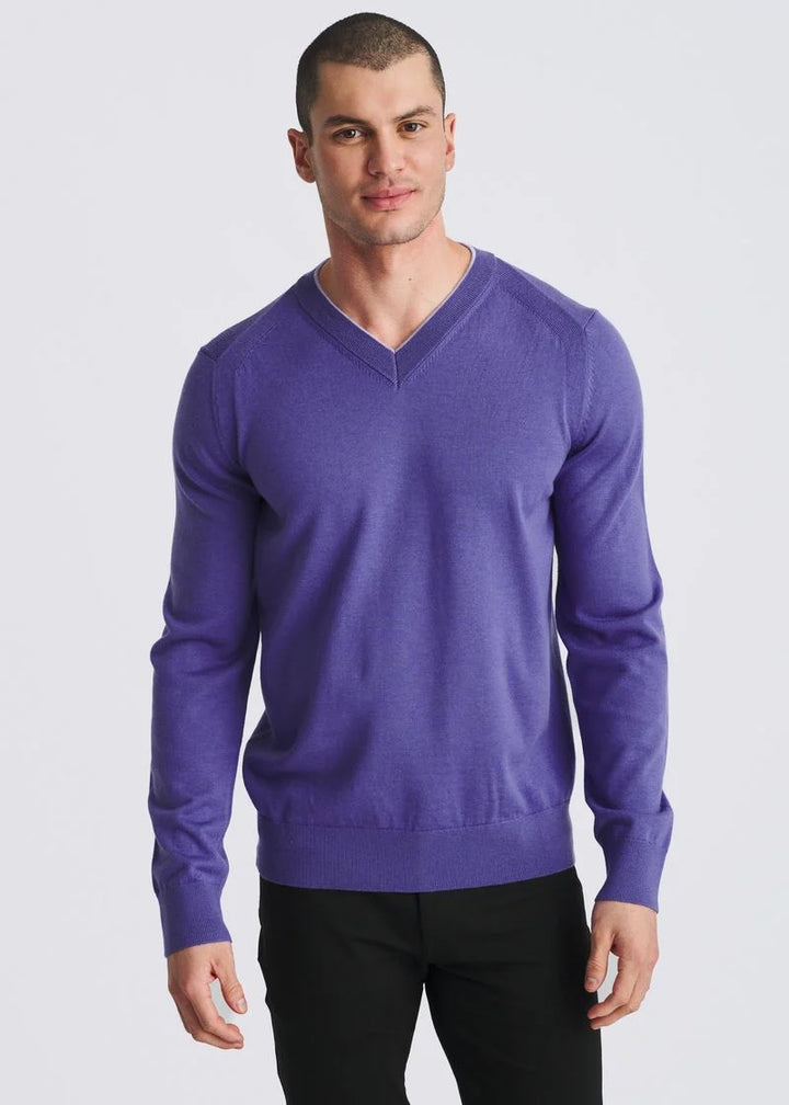 Contrast V-Neck Wool Blend Sweater