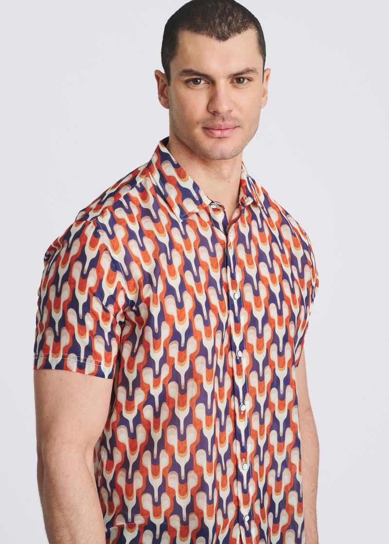 Lightweight Cotton/Silk Short Sleeve Shirt Rust/Admiral Swirls