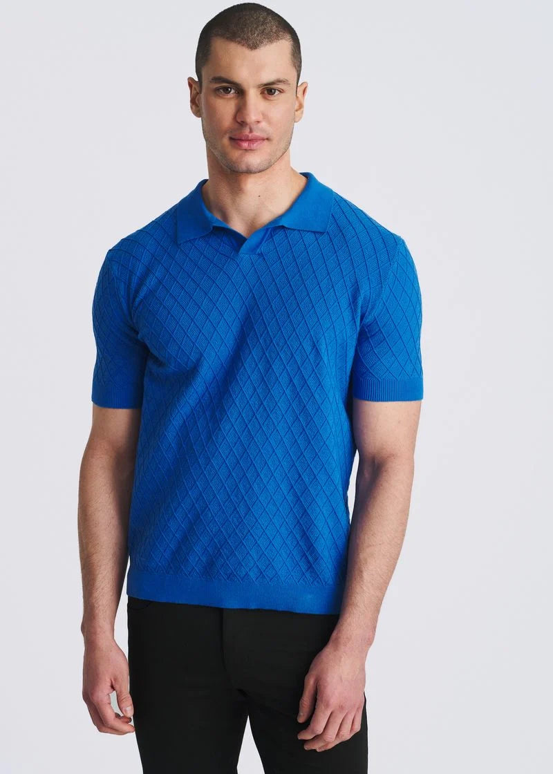 Textured Diamond Johnny Collar Knit Shirt