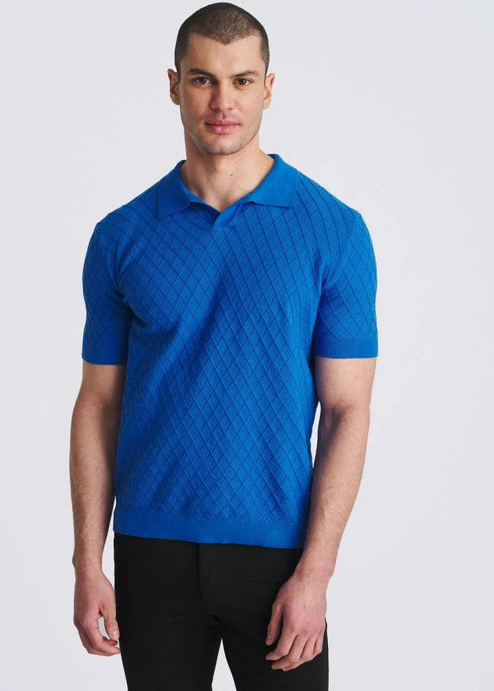 Textured Diamond Johnny Collar Knit Shirt