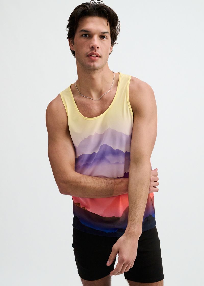 Purple/Gold Landscape Printed Stretch Mesh Tank St-11147
