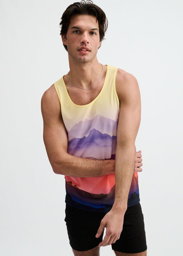 Purple/Gold Landscape Printed Stretch Mesh Tank St-11147