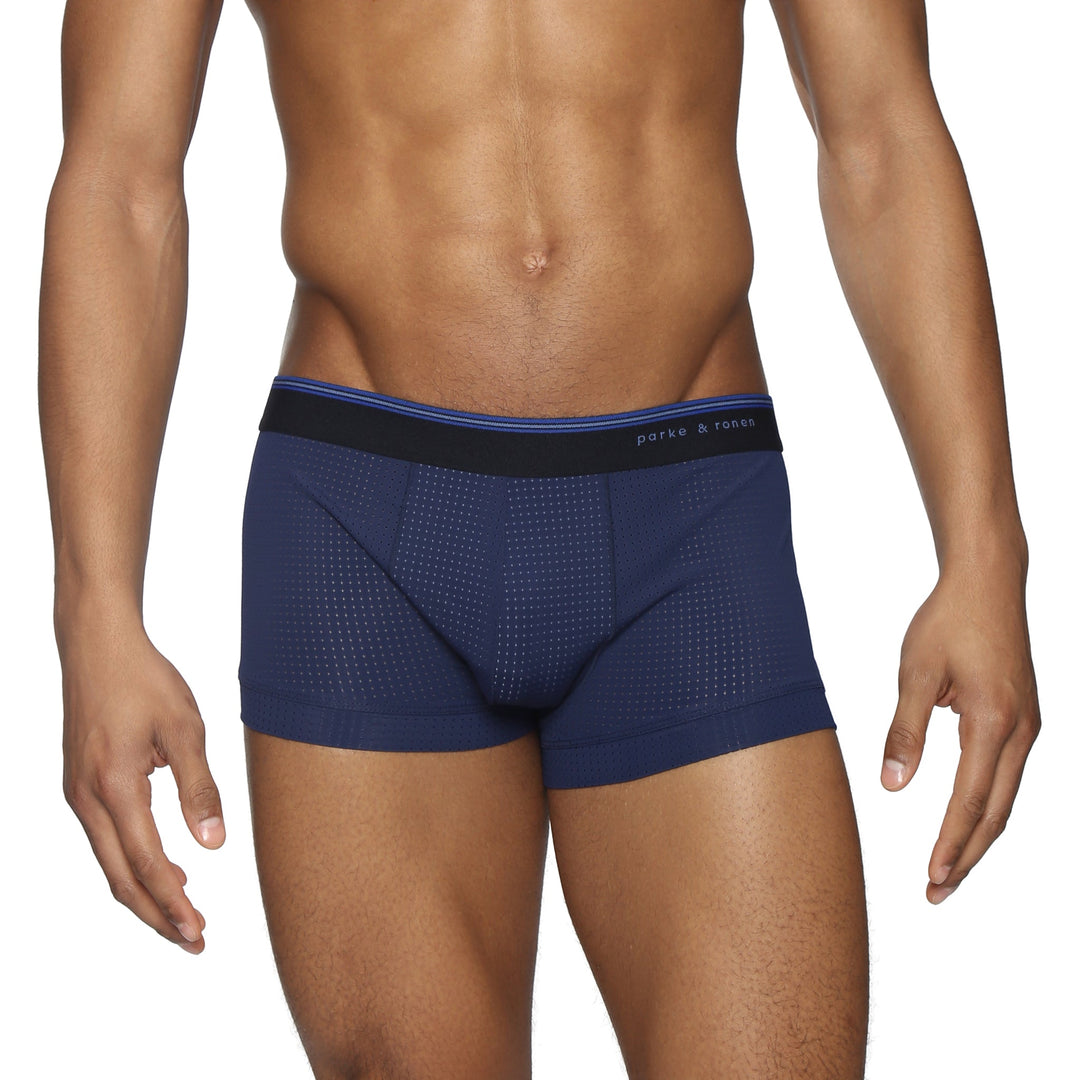 Navy Wave Mesh Low Rise Trunk - Parke & Ronen