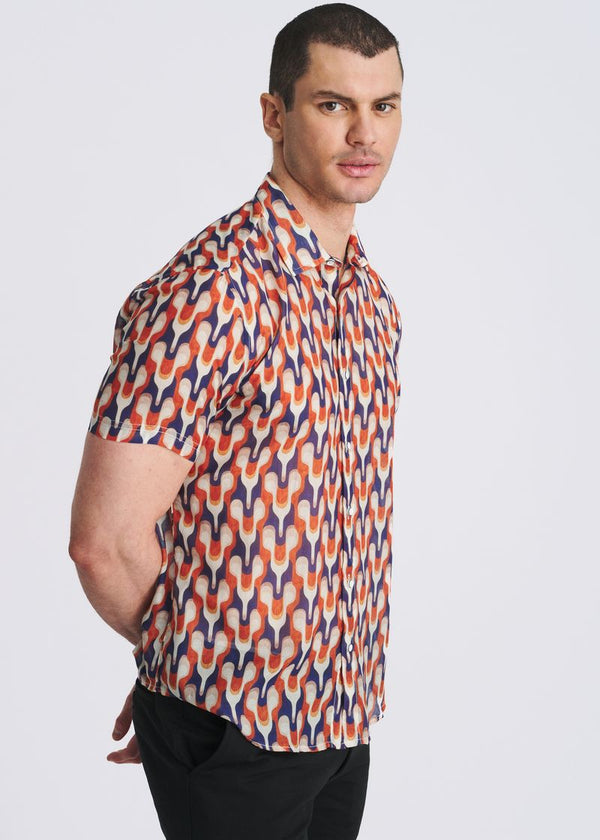 Lightweight Cotton/Silk Short Sleeve Shirt Rust/Admiral Swirls