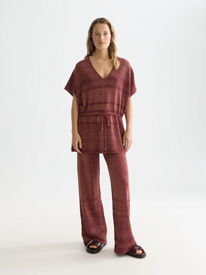 Metallic Pointelle Knitted Tunic Burnt Henna U9A01246T