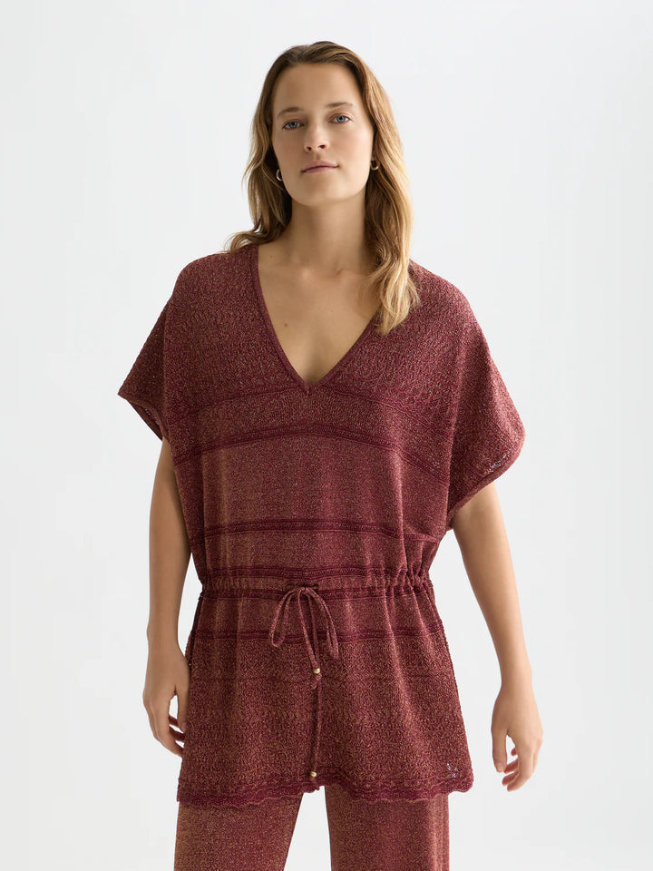 Metallic Pointelle Knitted Tunic Burnt Henna U9A01246T