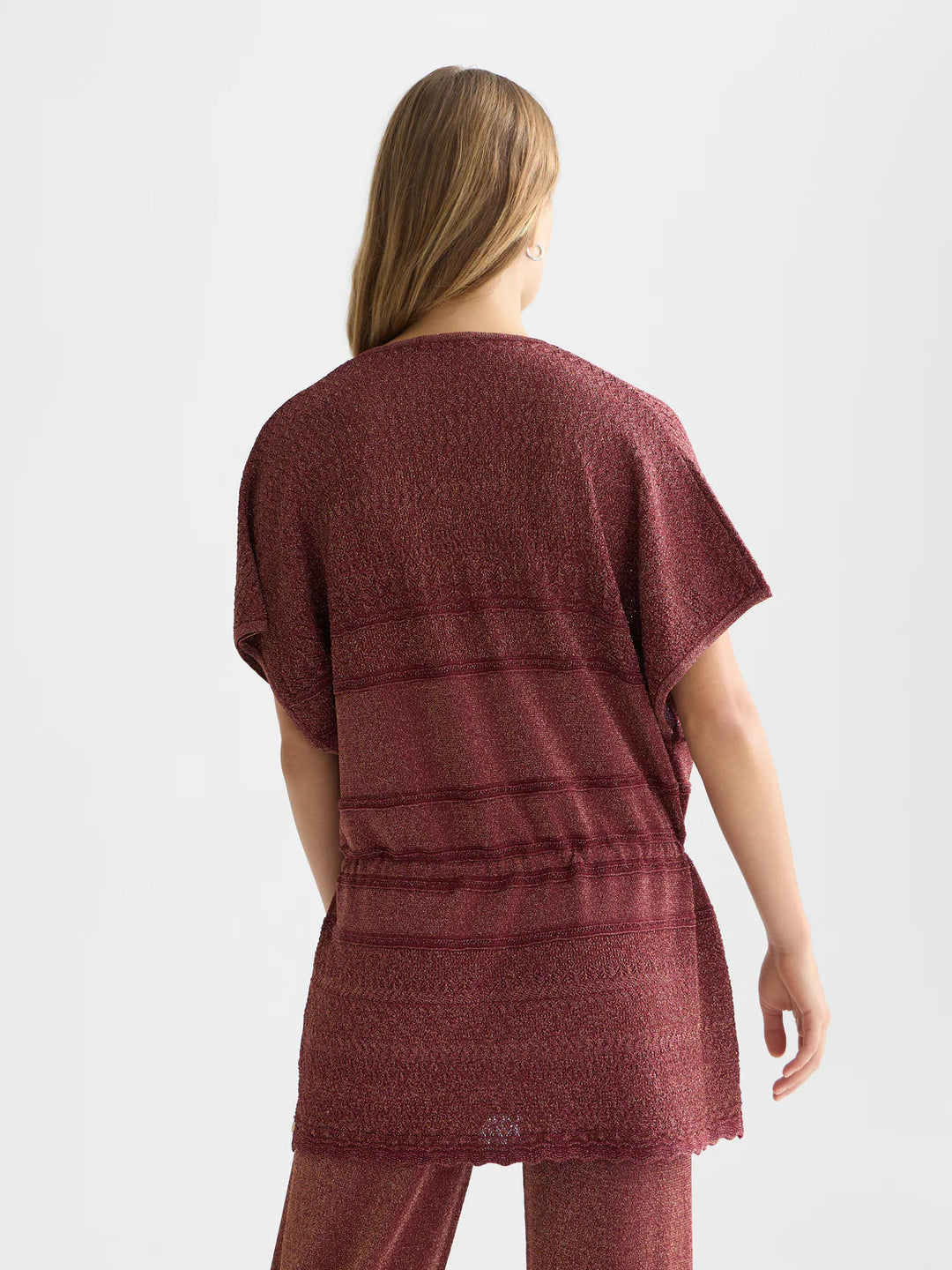 Metallic Pointelle Knitted Tunic Burnt Henna U9A01246T