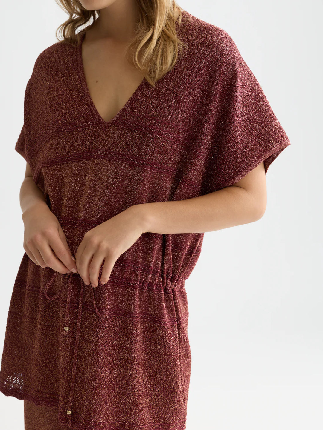 Metallic Pointelle Knitted Tunic Burnt Henna U9A01246T