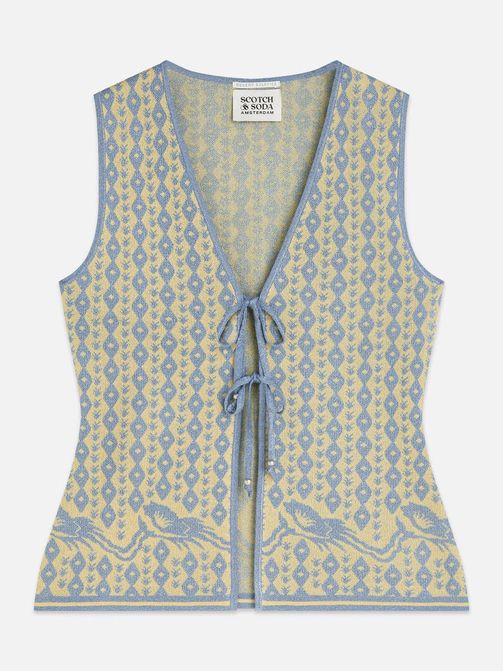 Jacquard Knitted Vest Cactus Stripe Placed Raffia U9A01247T