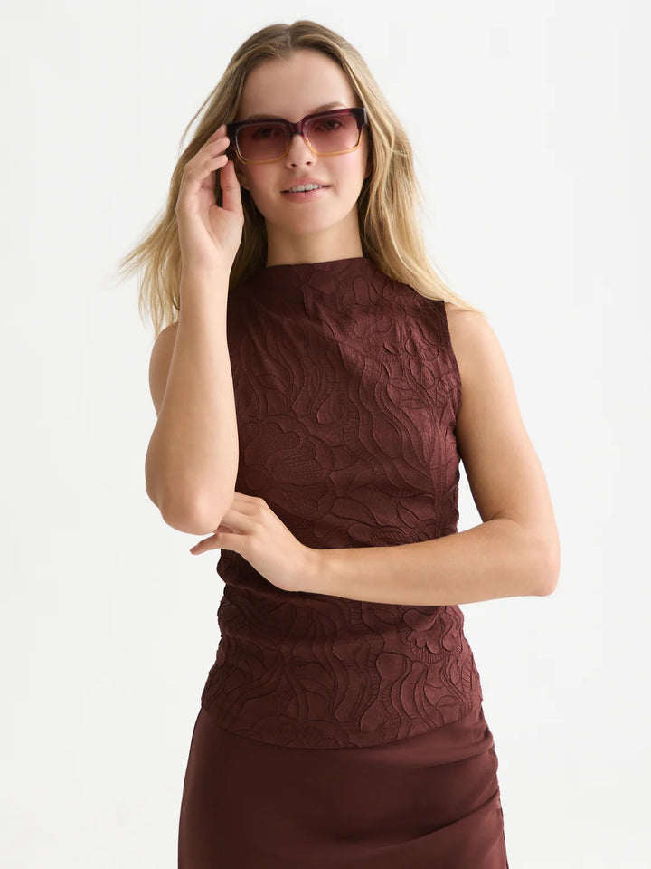 Embossed Pleat Mock Neck Tank