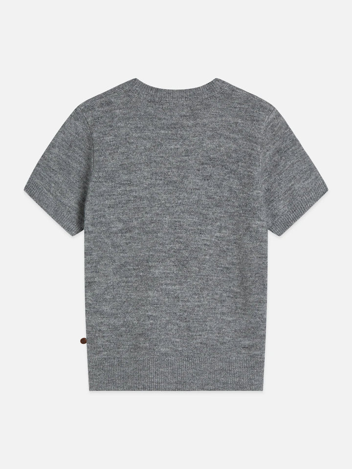 Embroidered Short-Sleeved Pullover - Grey Melange