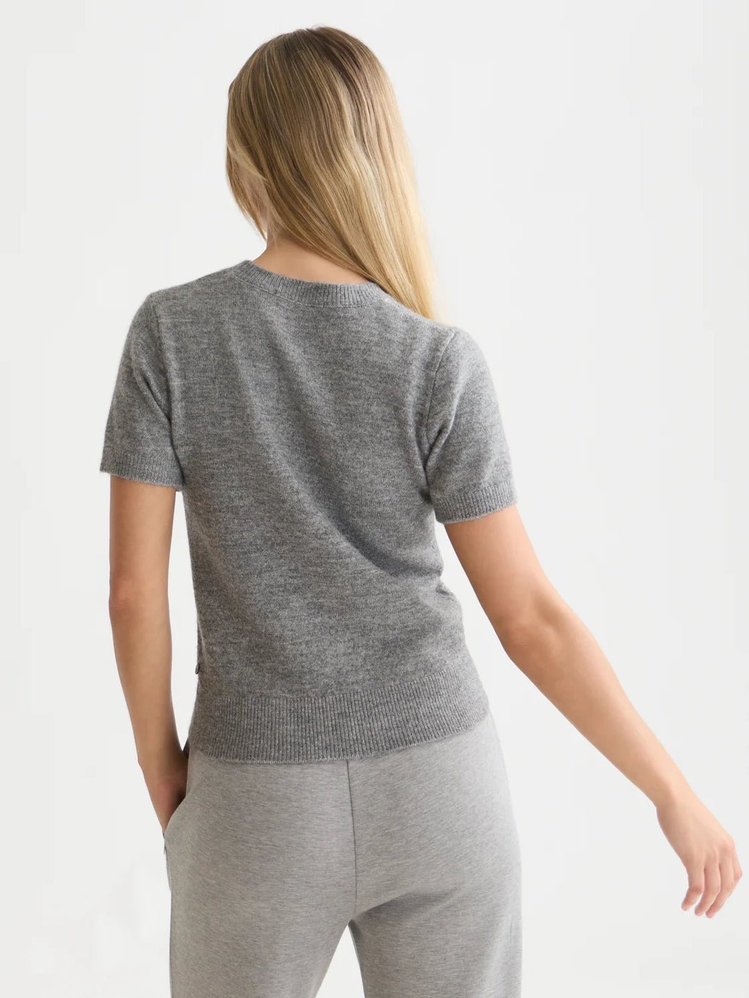 Embroidered Short-Sleeved Pullover - Grey Melange