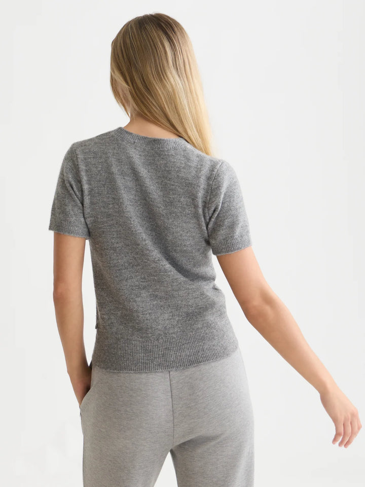 Embroidered Short-Sleeved Pullover - Grey Melange