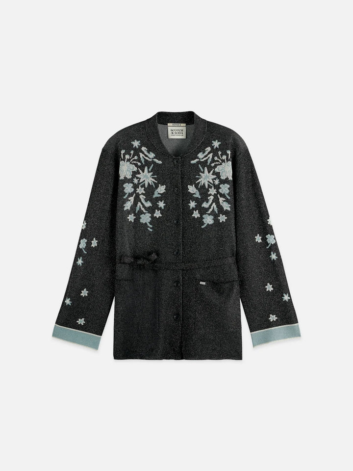 Jacquard Knitted Belted Jacket - Meteorite