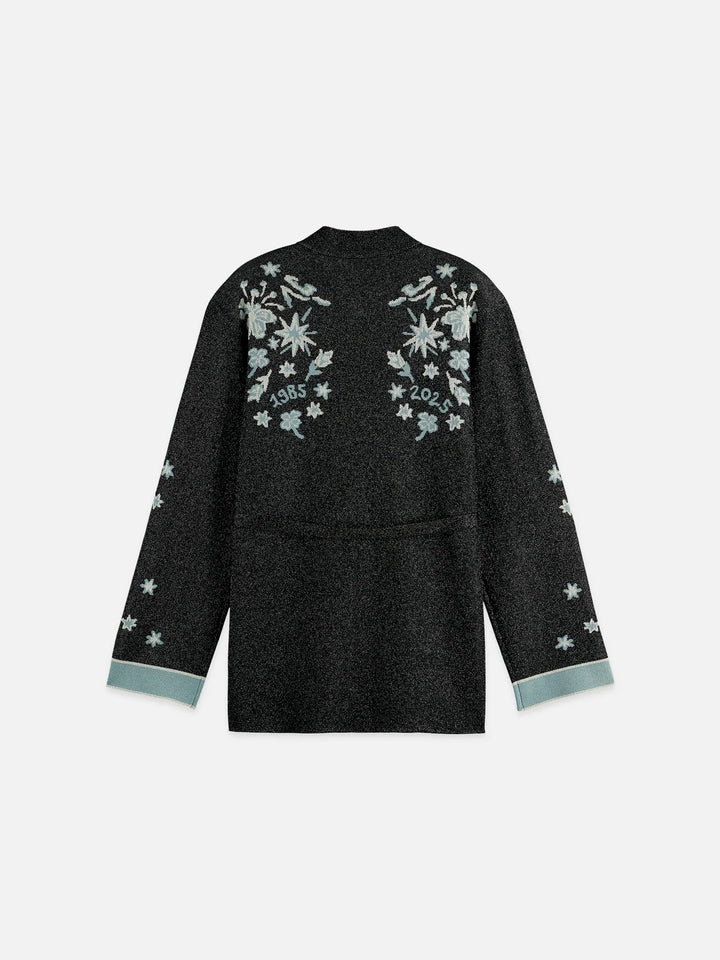 Jacquard Knitted Belted Jacket - Meteorite