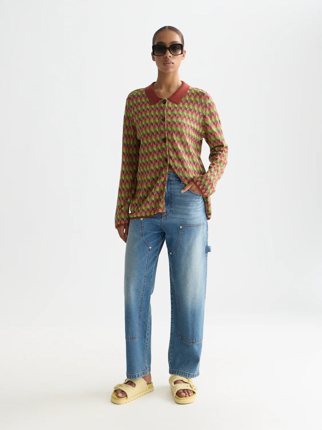 Jacquard Knitted Jacket Burnt Henna U9B01236T