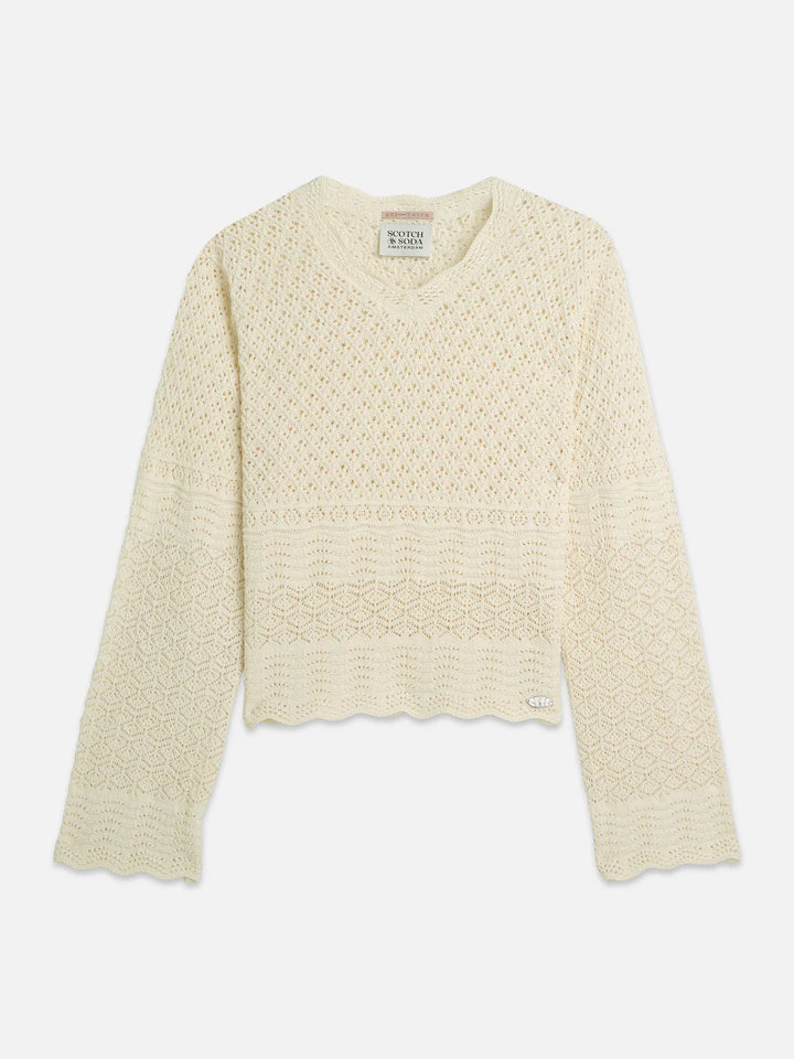 Pointelle Stitch V Neck Pullover Eggnog U9B01241T