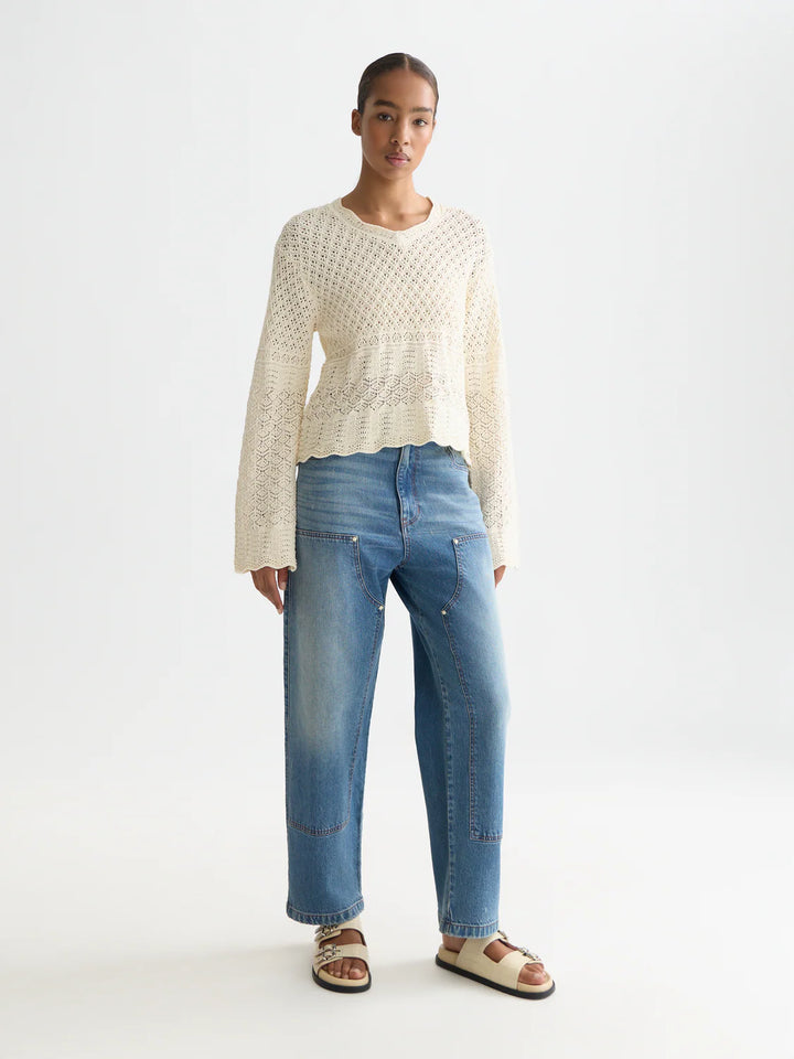 Pointelle Stitch V Neck Pullover Eggnog U9B01241T