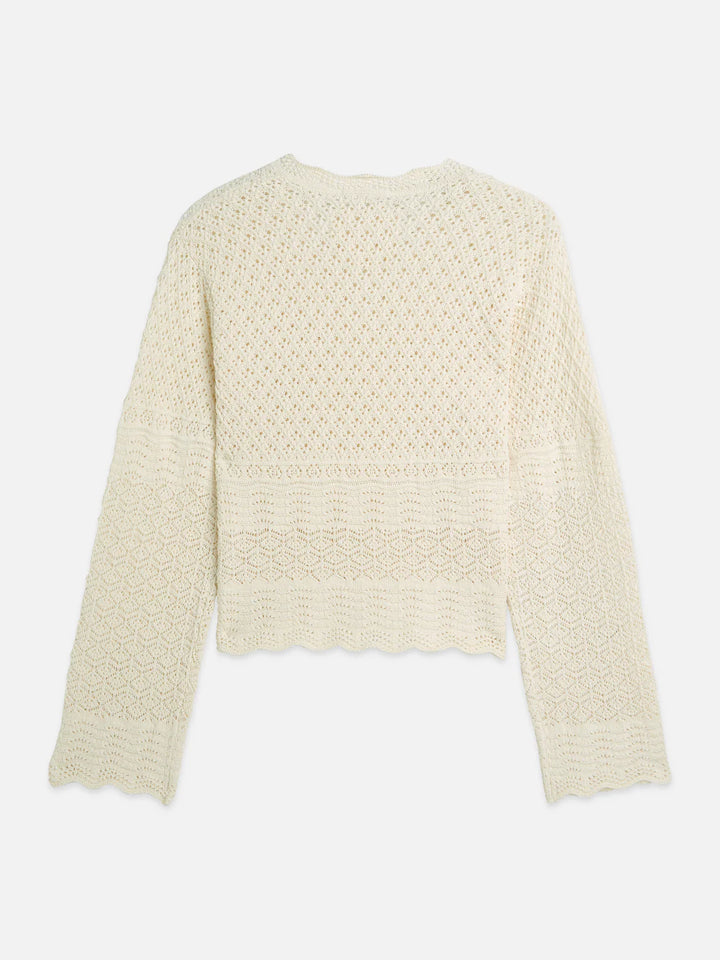 Pointelle Stitch V Neck Pullover Eggnog U9B01241T