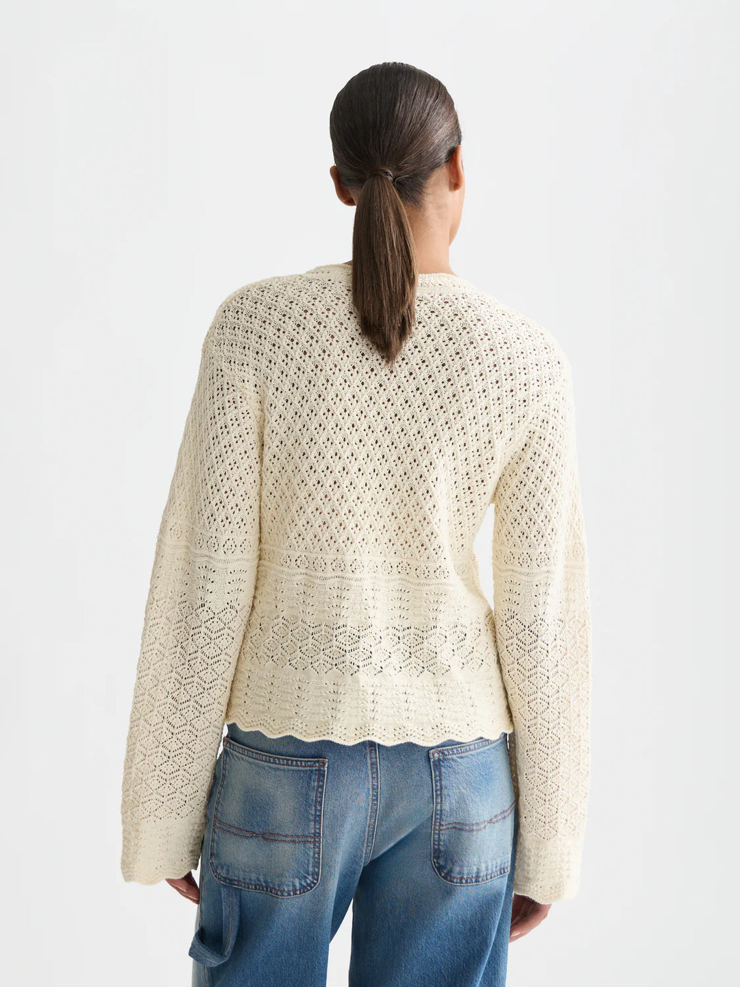Pointelle Stitch V Neck Pullover Eggnog U9B01241T