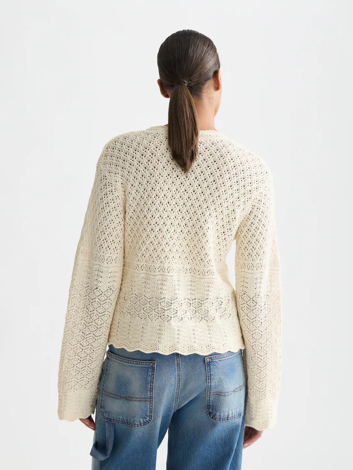 Pointelle Stitch V Neck Pullover Eggnog U9B01241T