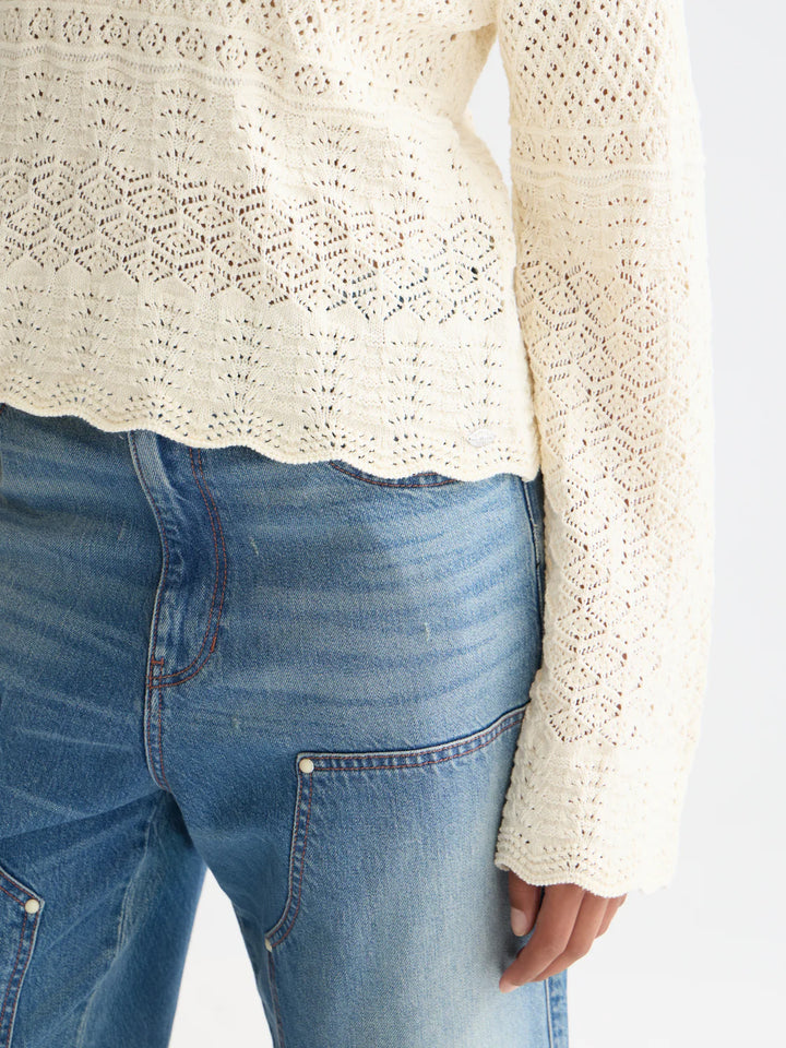 Pointelle Stitch V Neck Pullover Eggnog U9B01241T