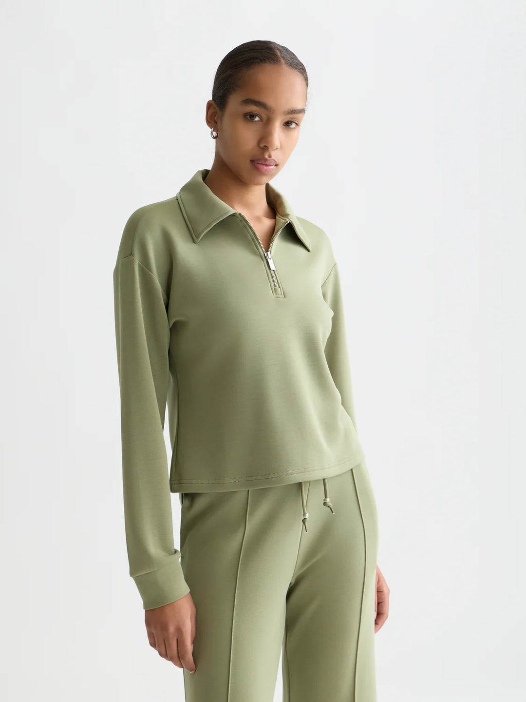 Zip Through Tencel Sweatshirt Oil Green