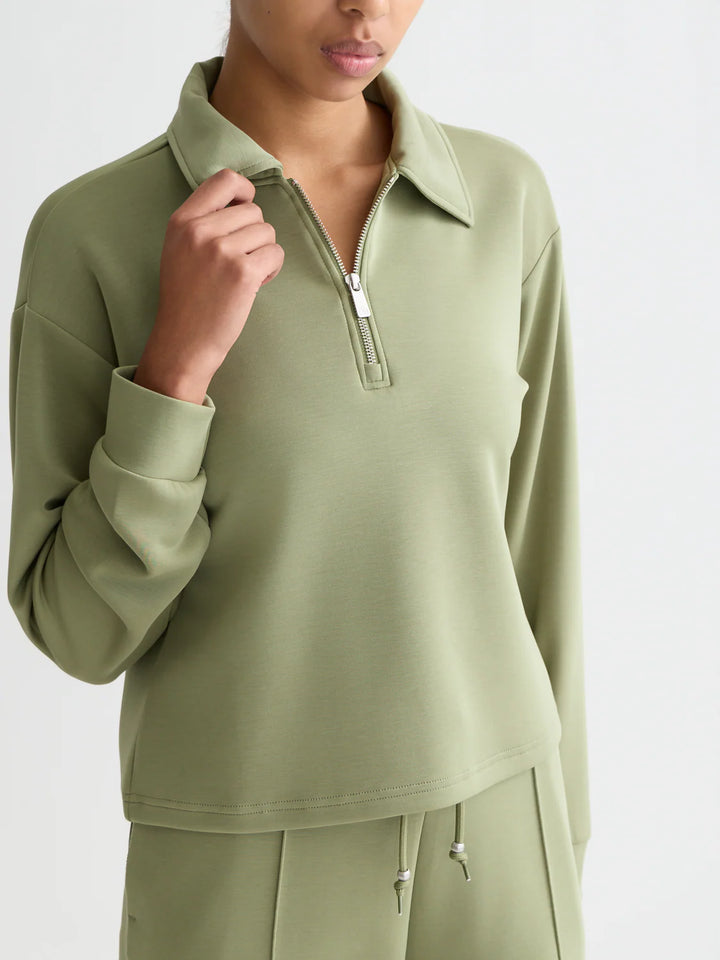 Zip Through Tencel Sweatshirt Oil Green